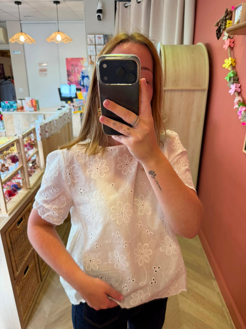 Blouse brodée fleurie – Blanc