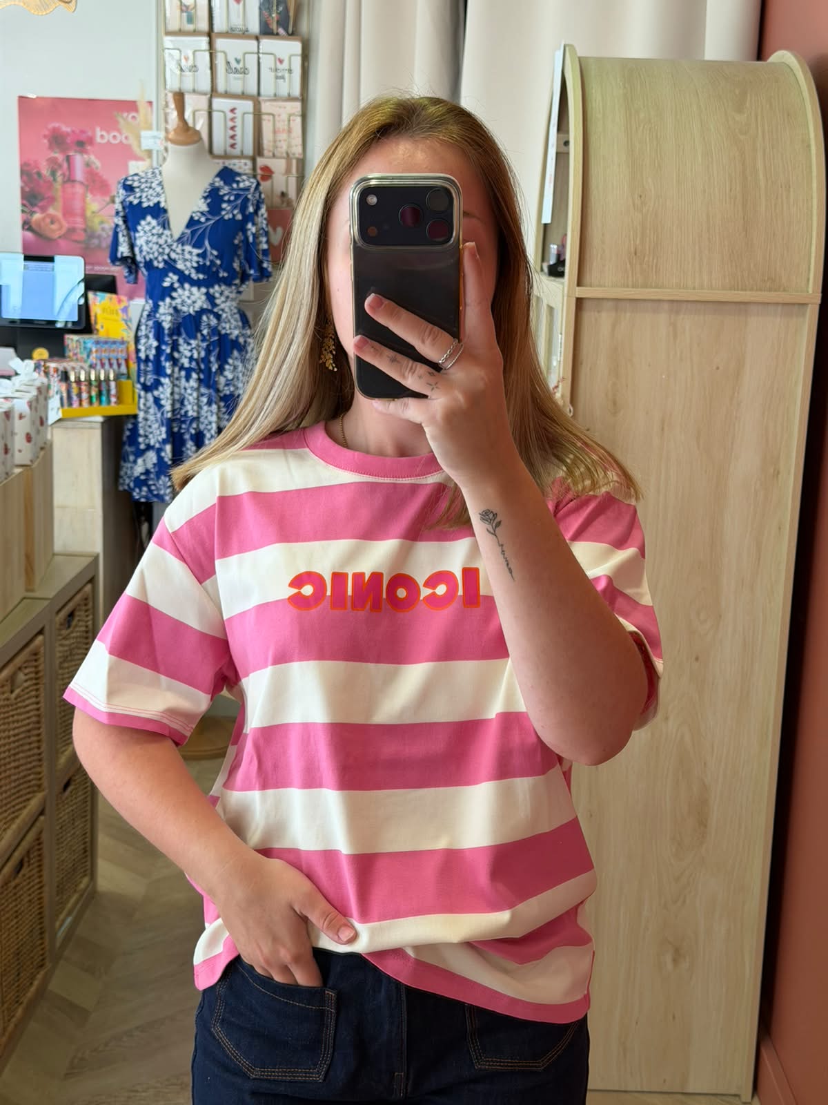 T-shirt Iconic – à rayures - blanc et rose