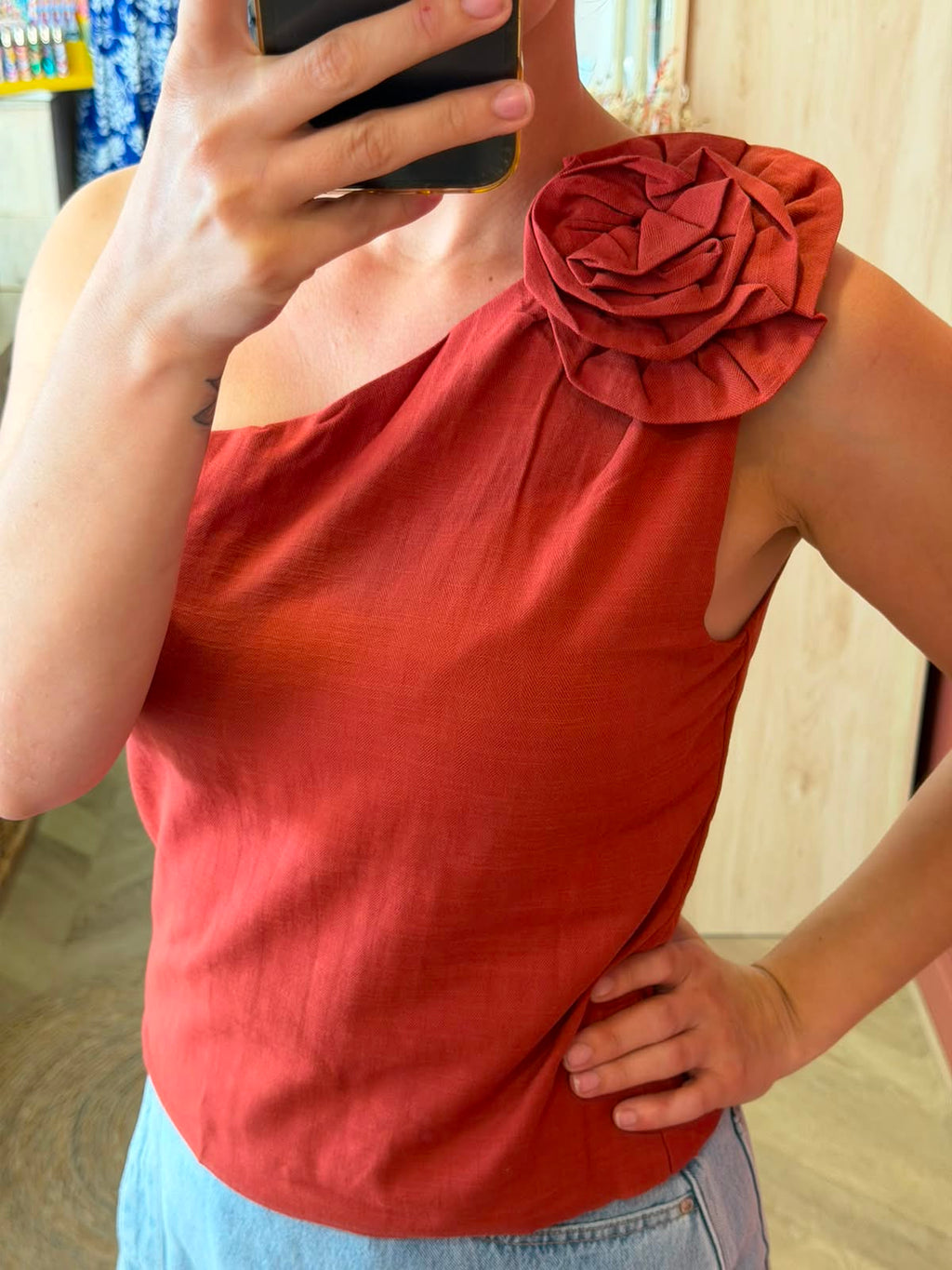Top asymétrique Fleur – terracotta