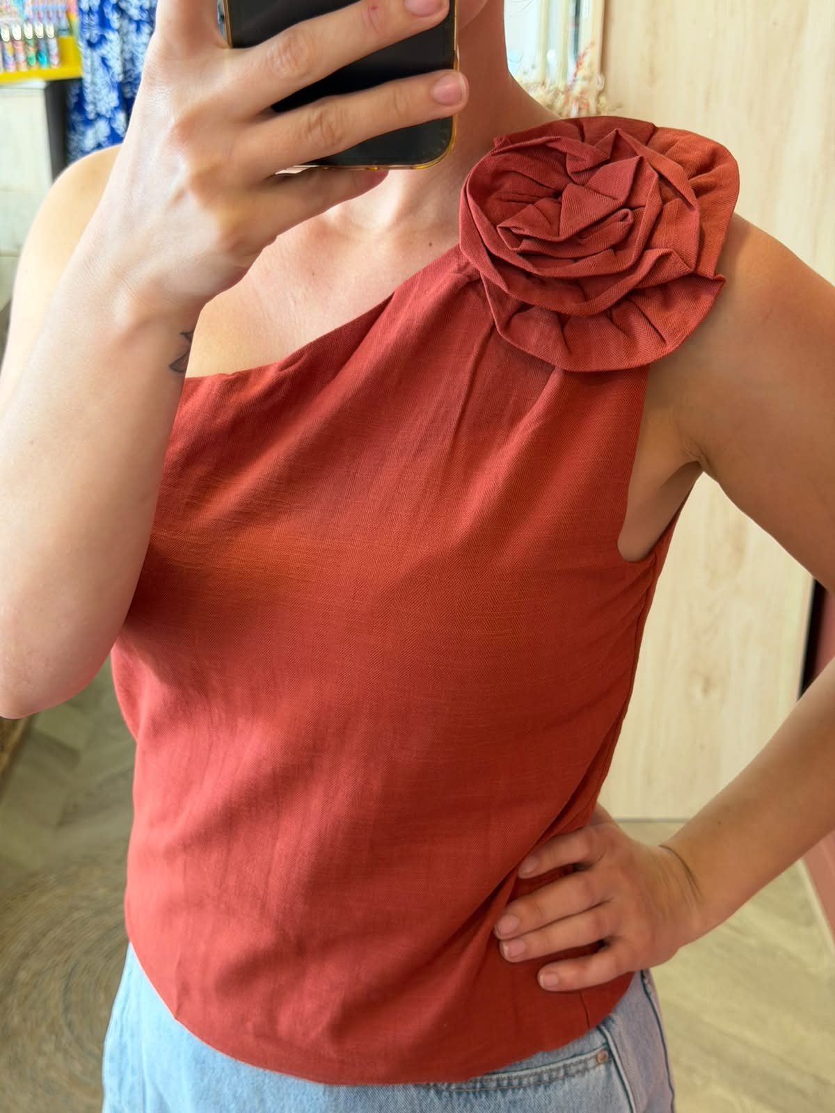Top asymétrique Fleur – terracotta