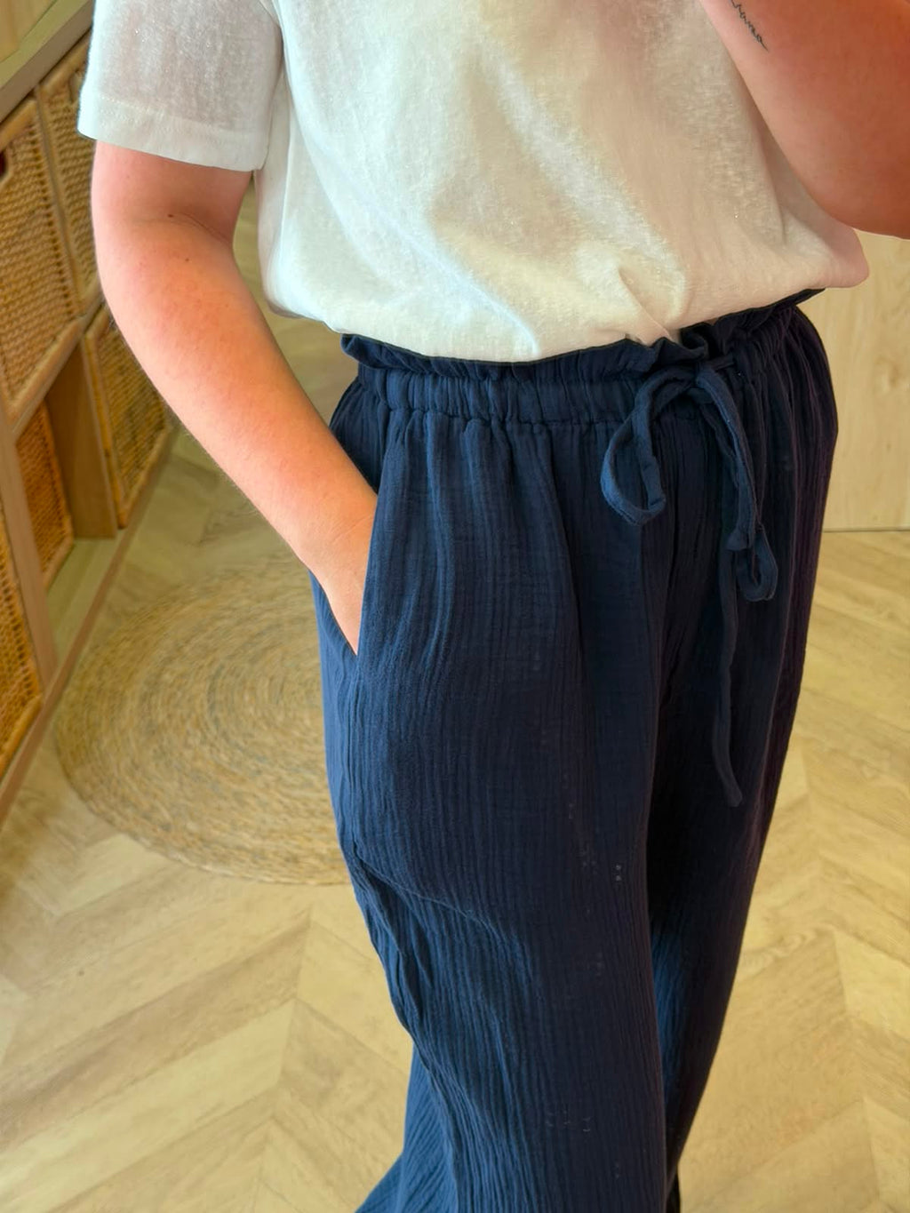 Pantalon gaze de coton bleu marine