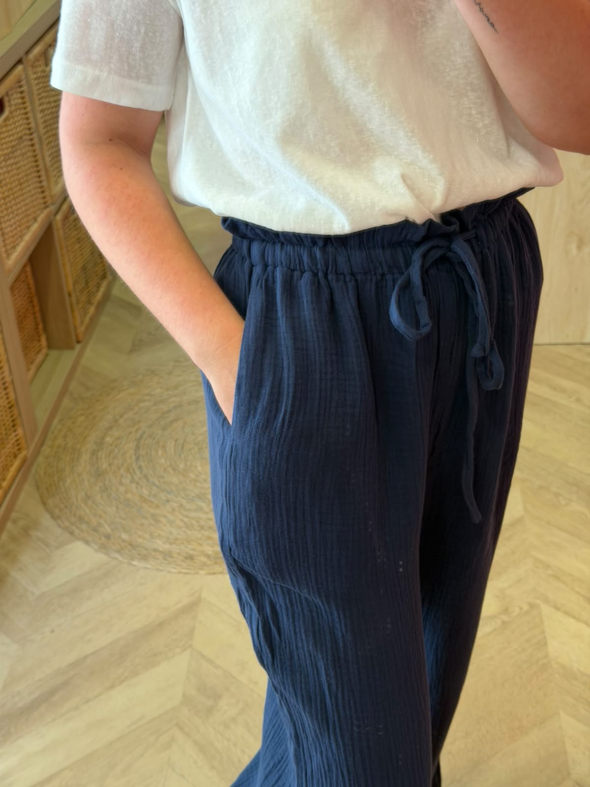 Pantalon gaze de coton bleu marine