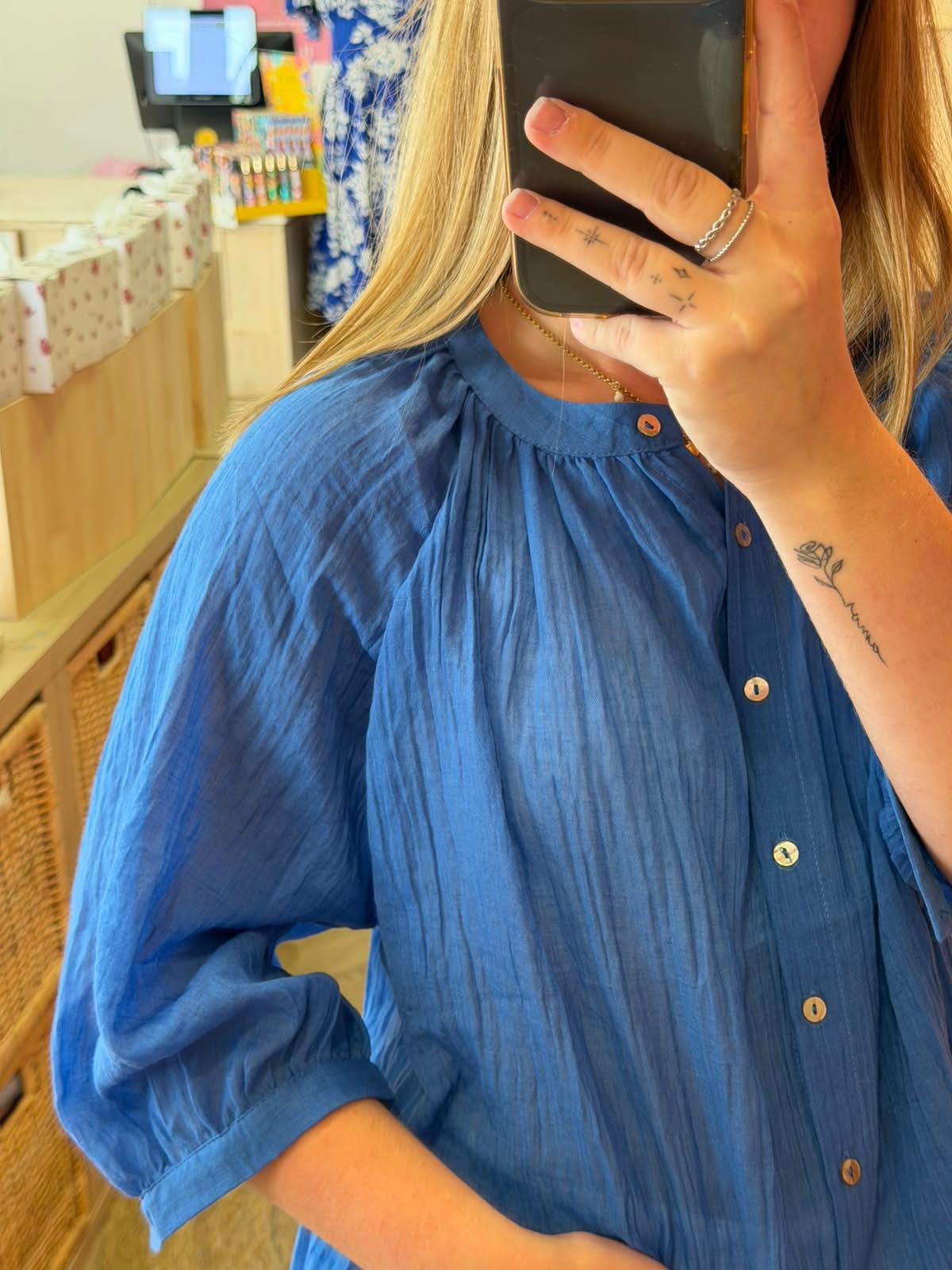 Blouse en gaze de coton bleu électrique – 100 % coton