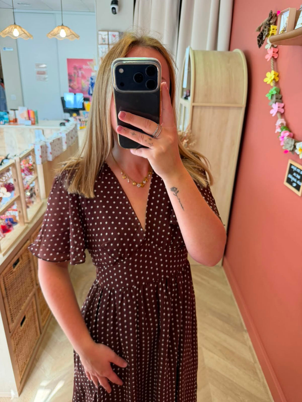 Robe midi à pois chocolat – doublée