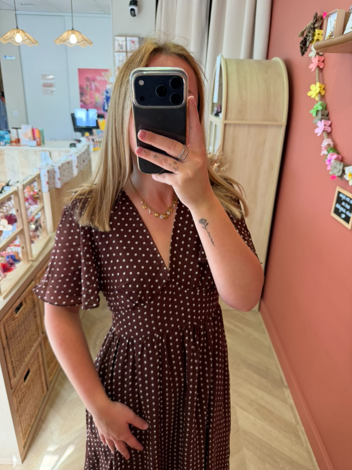 Robe midi à pois chocolat – doublée