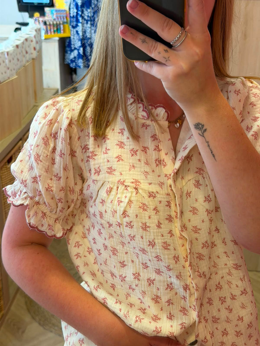 Blouse Romantique Fleurie Rose Poudré