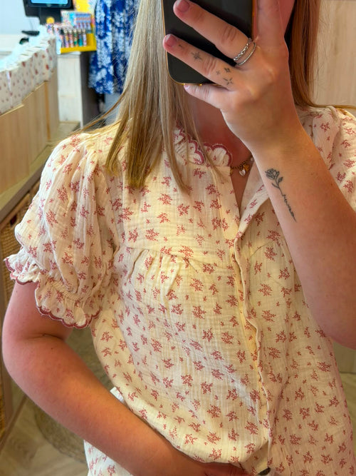Blouse Romantique Fleurie Rose Poudré
